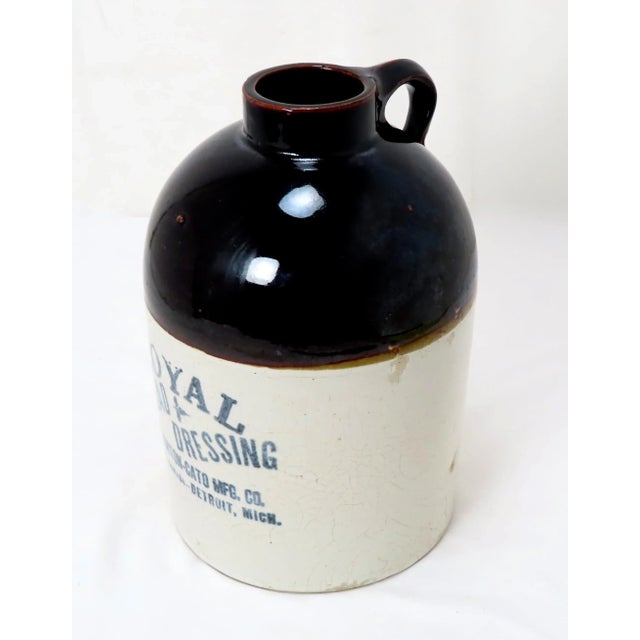 American Antique American Stoneware Blue Decorated Salad Dressing Advertising Jug For Sale - Image 3 of 13