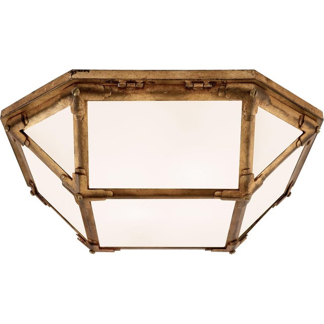 Transitional Suzanne Kasler for Visual Comfort Signature Morris Flush Mount in Gilded Iron with White Glass For Sale - Image 3 of 4