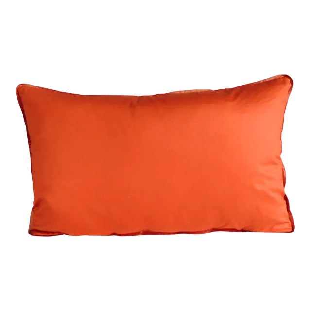 Vintage Solid Orange Satin Lumbar Decorative Pillow (S) For Sale