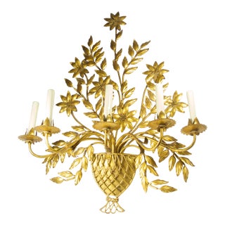 Tole Flower Basket Lighting Sconce For Sale