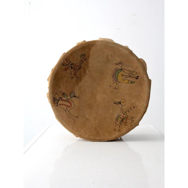 American Vintage Hand-Painted Leather Drum For Sale - Image 3 of 8