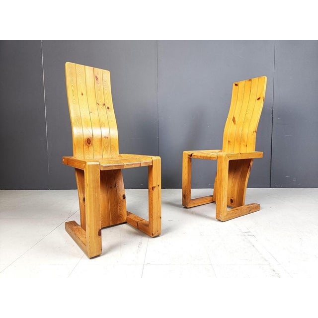 Vintage Pine Wood Dining Chairs, 1970s, Set of 6 For Sale - Image 8 of 12