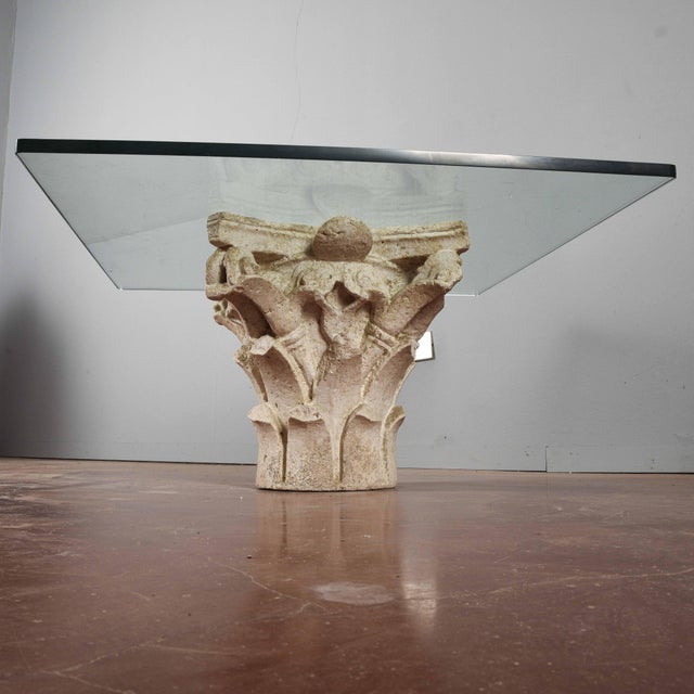White Stone Capital Coffee Table with Large Thick Glass Top For Sale - Image 4 of 18