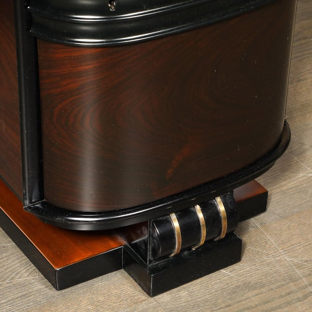 Wood Art Deco Machine Age Partner Desk in Rosewood With Ebonized Fluted Detailing For Sale - Image 7 of 18