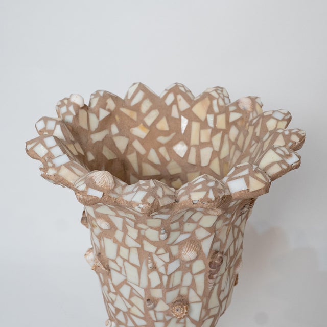 Pair of Large Mosaic Shell and Glass Urns For Sale - Image 11 of 13
