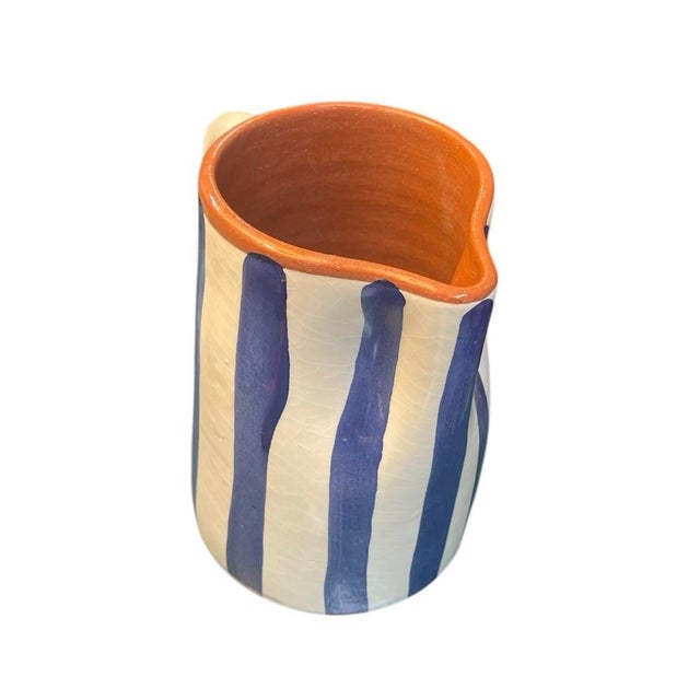 Moroccan Vintage Moroccan Hand-Painted Striped Terracotta Pitcher For Sale - Image 3 of 6