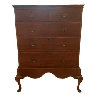 Chest of Drawers Queen Ann Style Antique Cherry Wood Unique Chest on Base Age 1850's For Sale