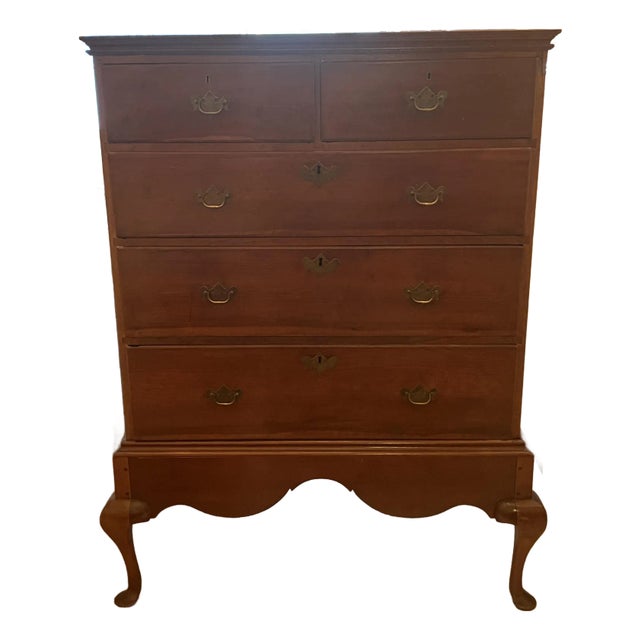 Chest of Drawers Queen Ann Style Antique Cherry Wood Unique Chest on Base Age 1850's For Sale