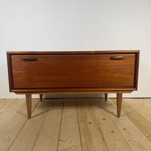 Vintage Scandinavian Low Cabinet with Drop-Leaf Door in Teak, 1960s For Sale - Image 9 of 11