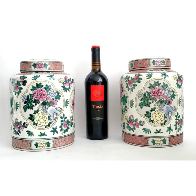 Chinese Ginger Jars With Flowers Pair For Sale - Image 3 of 12