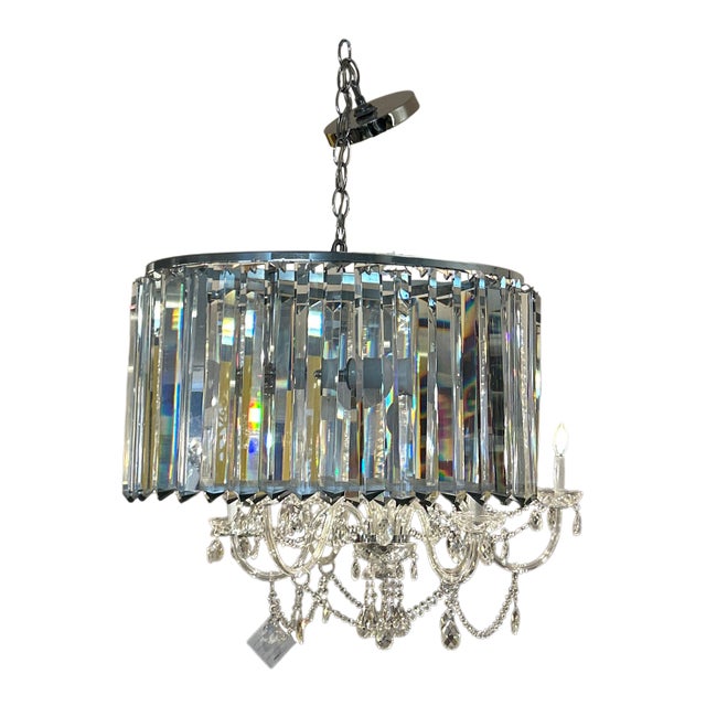 Italian Crystal Prism Oval Chandelier Style of Venini For Sale
