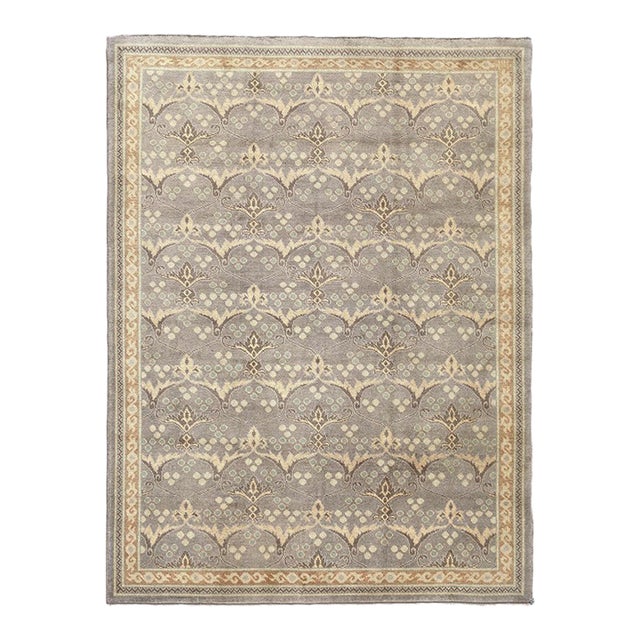 7'0" X 9'9" Hand-Knotted Afghan Oushak Ottoman Rug in Soft Grey & Brown For Sale