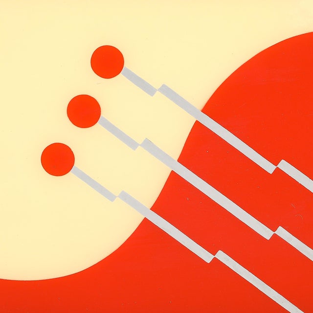 Art Deco Eglomise Graphic Geometric Detailed Tray in Vermillion Red & Yellow For Sale - Image 15 of 17