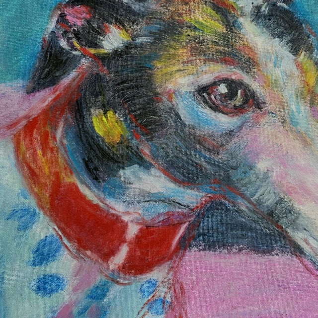 Original Greyhound Portrait Painting in Brushed Gold Frame, Oil Chalk, 14" X 14" by Tatiana Duperault For Sale - Image 4 of 4