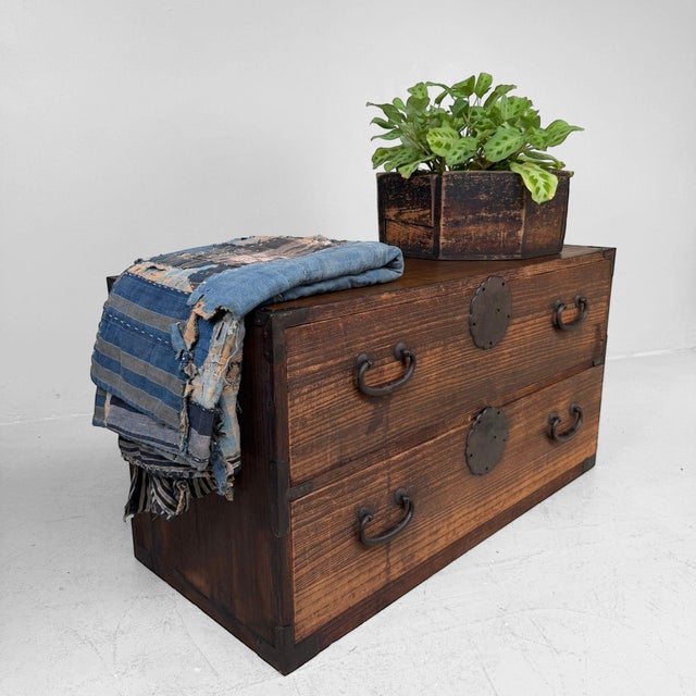 Mid-Century Modern Shōwa Japanese Low Tansu Chest of Drawers, 1940 For Sale - Image 3 of 12