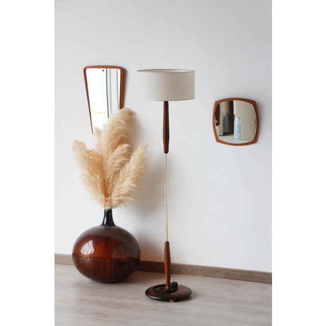 Vintage Teak and Brass Floor Lamp with Cream Lampshade, 1960s For Sale - Image 6 of 11