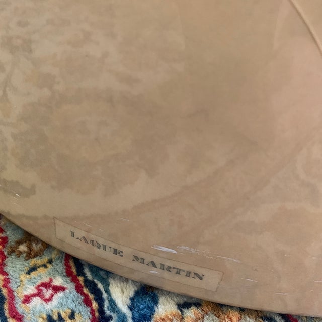 Ecru 1970s French Laquere Martin Lily Pad Design Hand-Painted and Lacquered Parchment Drum Table For Sale - Image 8 of 10