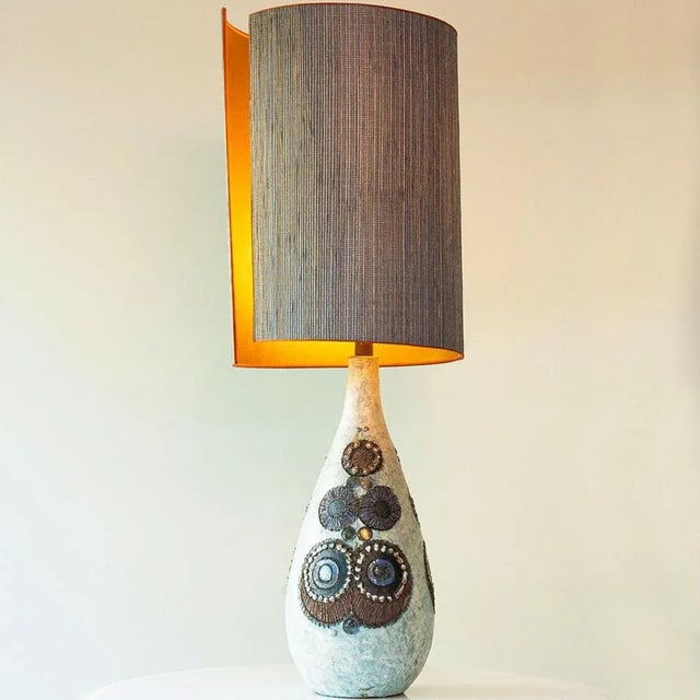 1970s Beige and Blue Ceramic Floor or Table Lamp with Lampshade attributed to R. Houben, 1970s For Sale - Image 5 of 11