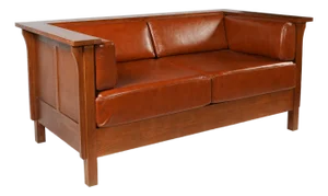 Craftsman Cubic Panel Side Love Seat - Russet Brown Leather