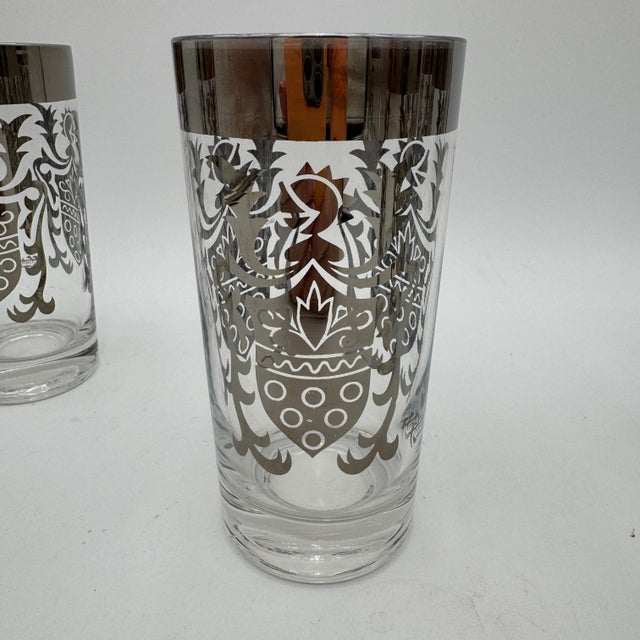 Set/6 Kimiko Highball Glasses by Guardian Service Gla Silver Knight Shield 5"