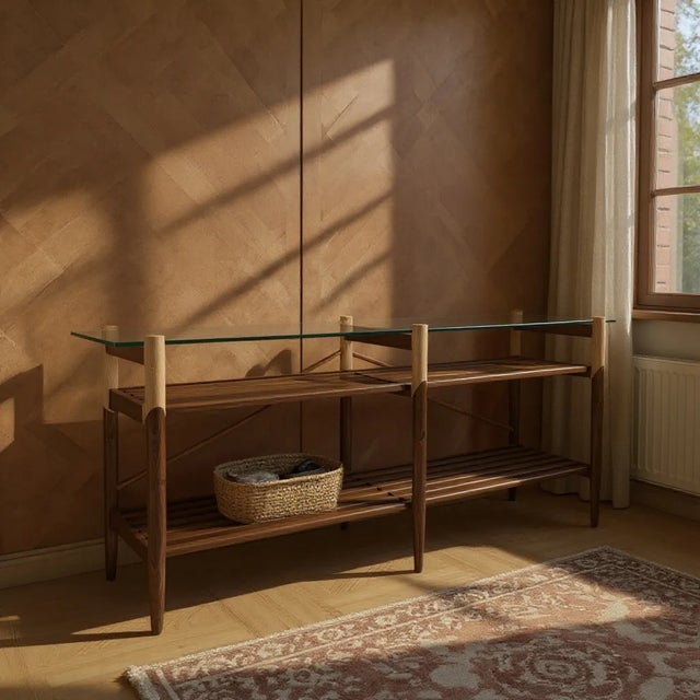 Mid-Century Modern Earl Custom 8' Walnut / Maple Console For Sale - Image 3 of 5