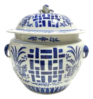 Double Happiness Chinoiserie Ginger Jar With Handles – Large Blue & White Lidded Porcelain
