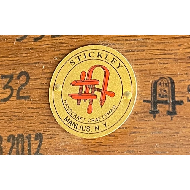 Stickley Rocking Chair Harvey Ellis Collection Mission Arts & Crafts Inlaid Cherry Wood and Leather For Sale - Image 9 of 9