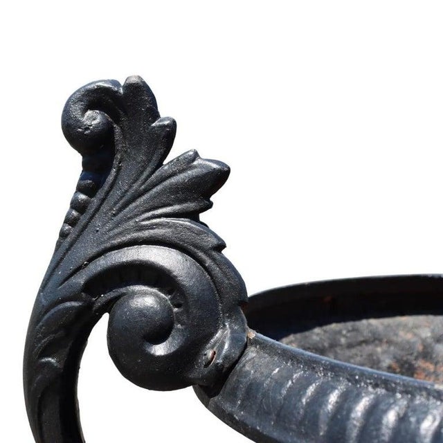 American Large Antique Classical Cast Iron Garden Urn With Handles on Base C1900 For Sale - Image 3 of 7