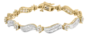 10K Yellow and White Gold 3.00 Cttw Diamond Cluster and Wave Link Bracelet (I-J Color, I1-I2 Clarity) - 7.25"