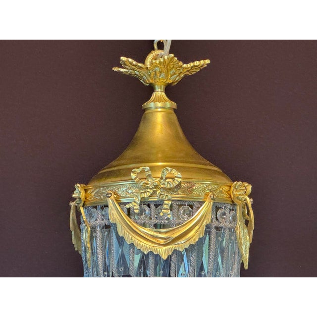 Metal 1970 Louis XVI Gold Bronze Crystal Lantern Light - 1 Pc For Sale - Image 7 of 12