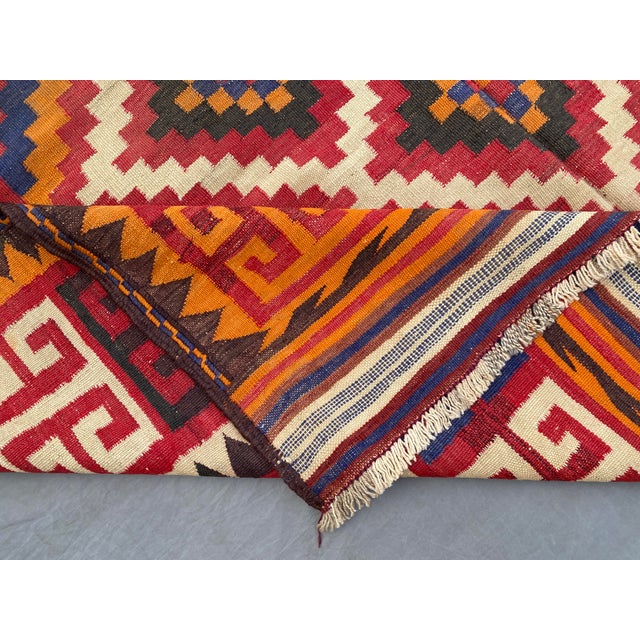Red Afghan Maimana Kilim Area Rug, Handwoven Wool, 6x9, Red & Indigo For Sale - Image 8 of 10