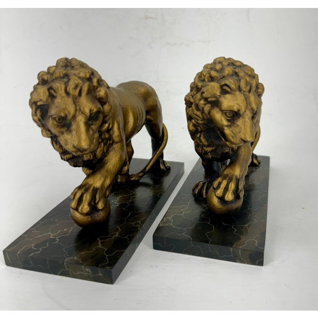 Mid-Century Modern Pair of 1960s Lion Bookends on Faux Marble Bases For Sale - Image 3 of 12