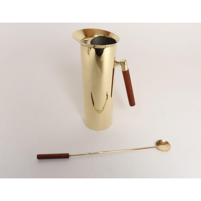 Luxurious brass-plated stainless steel cocktail pitcher with original spoon/stirrer by W.T. of Italy, ca. 1960s....