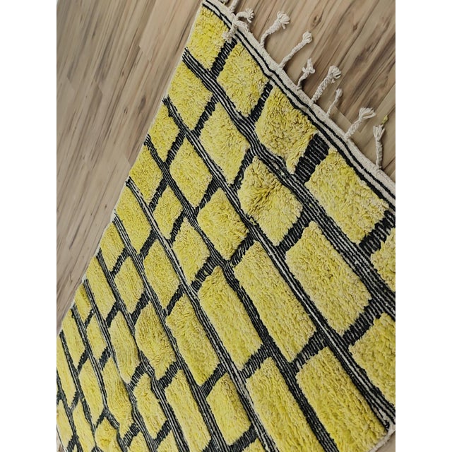 Contemporary Chartreuse Green Wool Moroccan Rug For Sale - Image 11 of 12