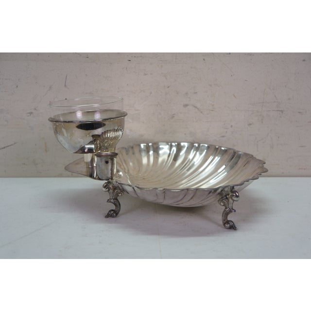 Late 20th Century Vintage Silver Plated Seafood Scallop Shrimp Clam Shell Cocktail Serving Platter For Sale - Image 5 of 15