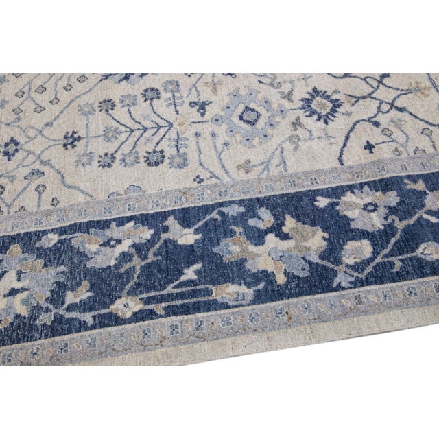 Textile Beige Apadana's Artisan Collection Handmade Floral Pattern Wool Rug For Sale - Image 7 of 10