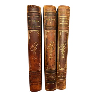 Vintage Swedish Leather-Bound Books - Set of 3 For Sale