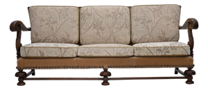 Vintage Danish Three-Seater Sofa in Furniture Fabric and Carved Oak, 1950s