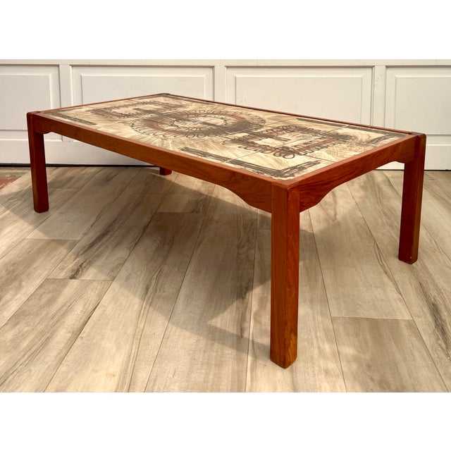 1960s Danish Modern Teak & Abstract Ceramic Tile Coffee Table Made in Denmark For Sale - Image 13 of 15