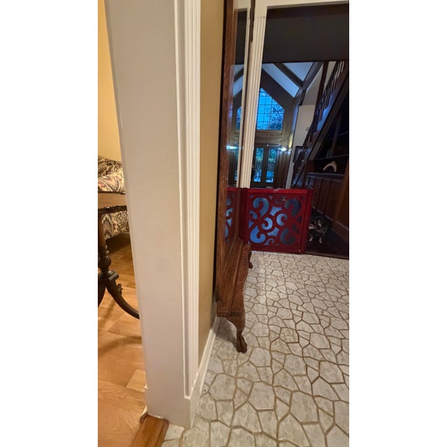 1930s Vintage Oak Floor Mirror With Carved Crest and Claw Feet For Sale - Image 5 of 8