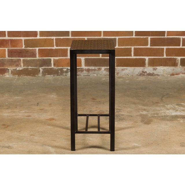 Early 21st Century Leather Louis Vuitton Top Small Side Table with Custom Metal Base and Stretchers For Sale - Image 5 of 12