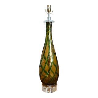 Vintage Murano Swirled Glass Table Lamp For Sale