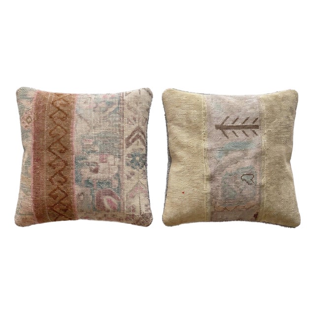 Faded Oushak Rug Pillow Cover 20'' X 20'' - Set of Two For Sale