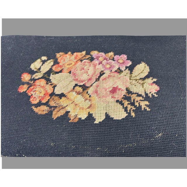 Early 20th Century Antique Victorian Ebonized Aesthetic Footstool With Floral Needlepoint Seat For Sale - Image 4 of 10