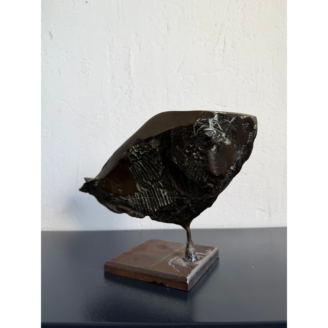 Brazilian Modernist Fossilized Bronze Fish Sculpture on Steel Base by Mário Agostinelli, 1980s For Sale - Image 4 of 14