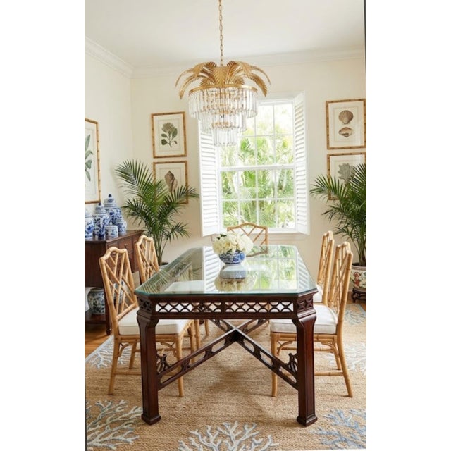 Vintage Chinese Chippendale Fretwork Mahogany Stained Regency Dining Table Base For Sale - Image 9 of 10