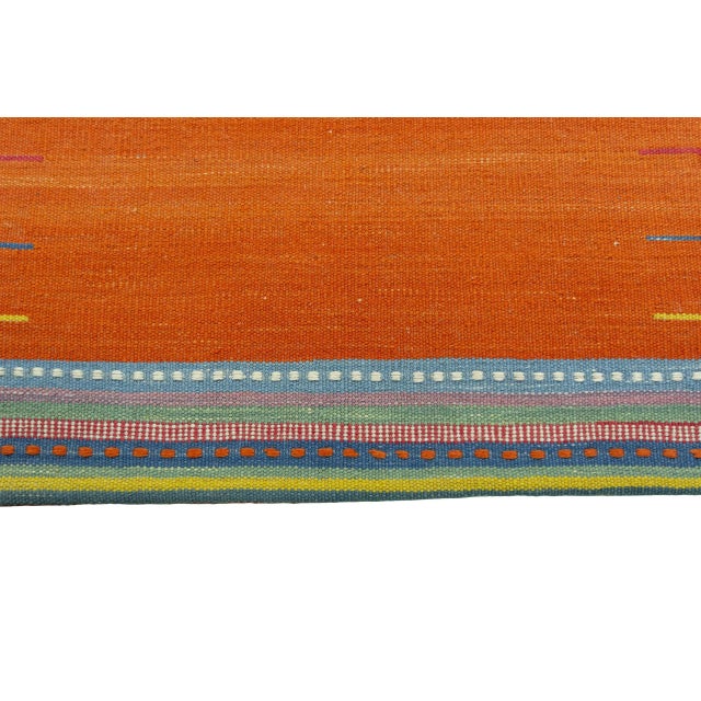 Modern Handwoven Kilim Fars Rug in Orange and Natural Tones For Sale - Image 3 of 9
