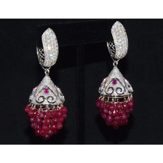 Gorgeous 18K solid gold 117.6CTS diamond and ruby 3-IN-1 cluster / dangle / chandelier earrings. These are very versatile...