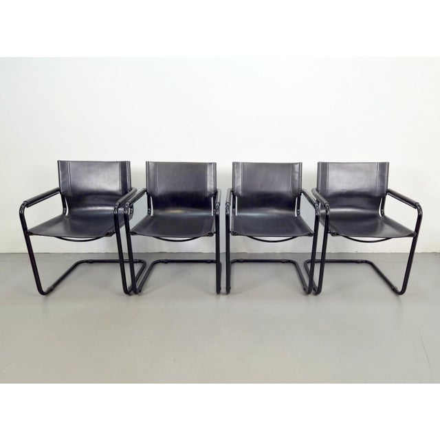 Vintage S34 Dining Chairs, Black Leather, Fasem Italy, 1980s Set of four black leather dining chairs by Mart Stam for...