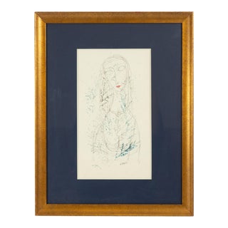 Mid-Century Signed Ink and Watercolor Drawing of a Woman by Forrest Hibbits For Sale
